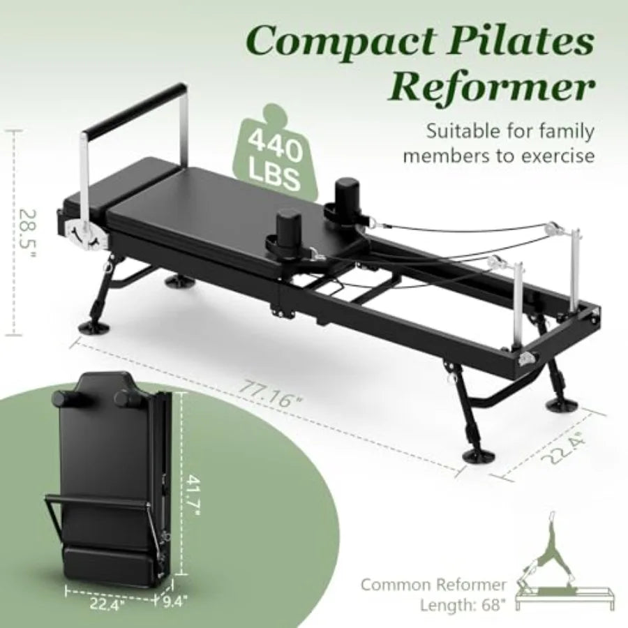 Foldable Pilates Reformer Machine with Adjustable Height for Home and Studio Use 440 LBS Capacity Suitable for All Levels Durab