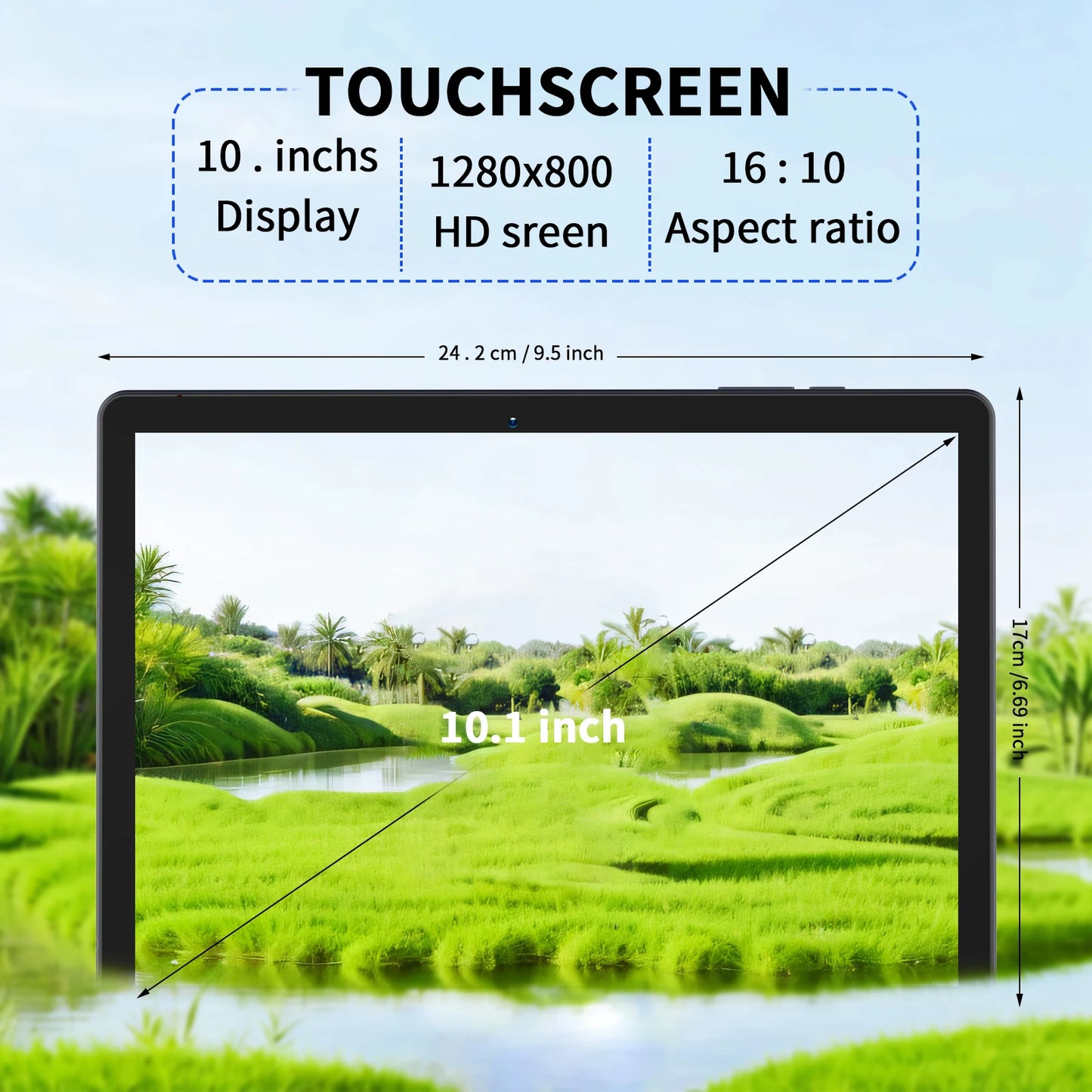 PRITOM 10.1 Inch Tablet PC Android 13 64 GB Quad Core Touch Screen WiFi with SIM Slot Support 3G Phone Call