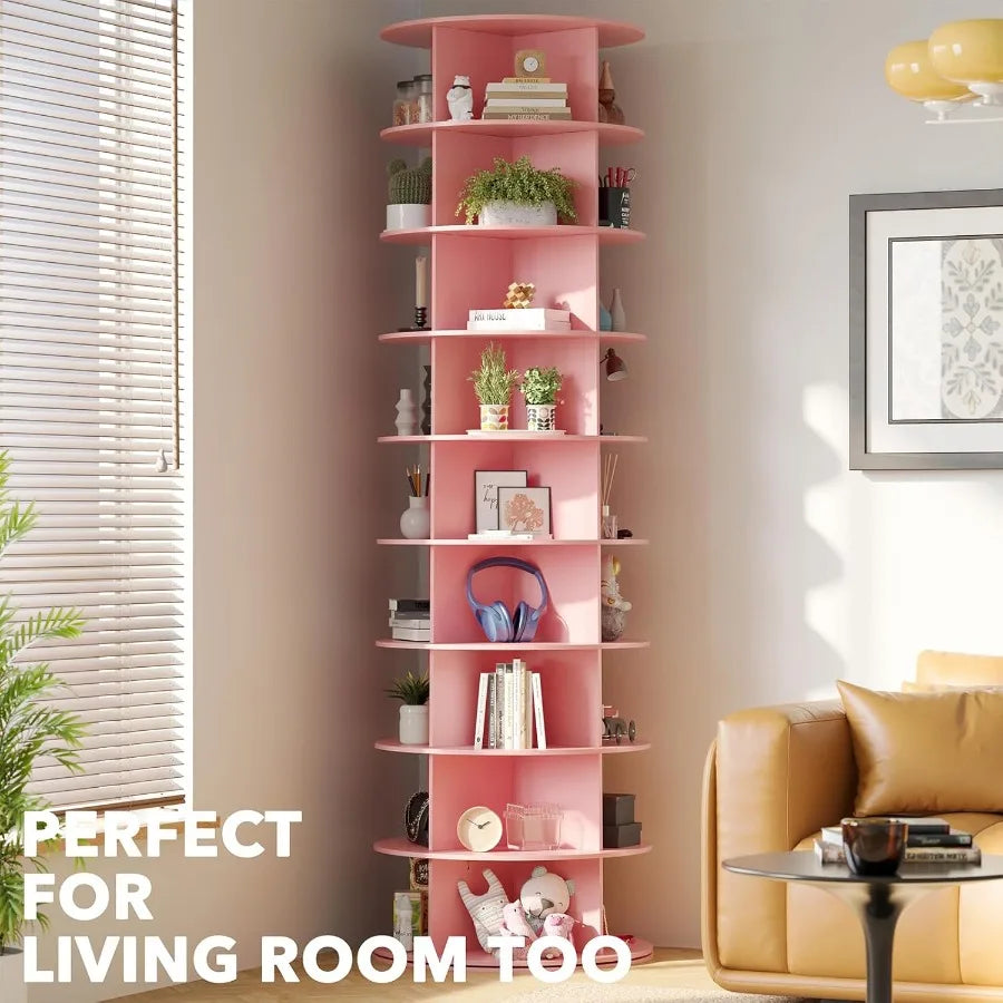 9 Tier Rotating Shoe Rack Tower Spinning Shoe Display Lazy Susan Revolving 360 Shoe Rack Storage Round Carousel Vertical Handba