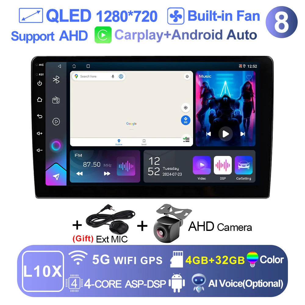 LEHX 9 inch Wireless Carplay 2din Android 15 Car Radio Multimedia Video Player Universal GPS Navigation 4G WiFi AutoRadio