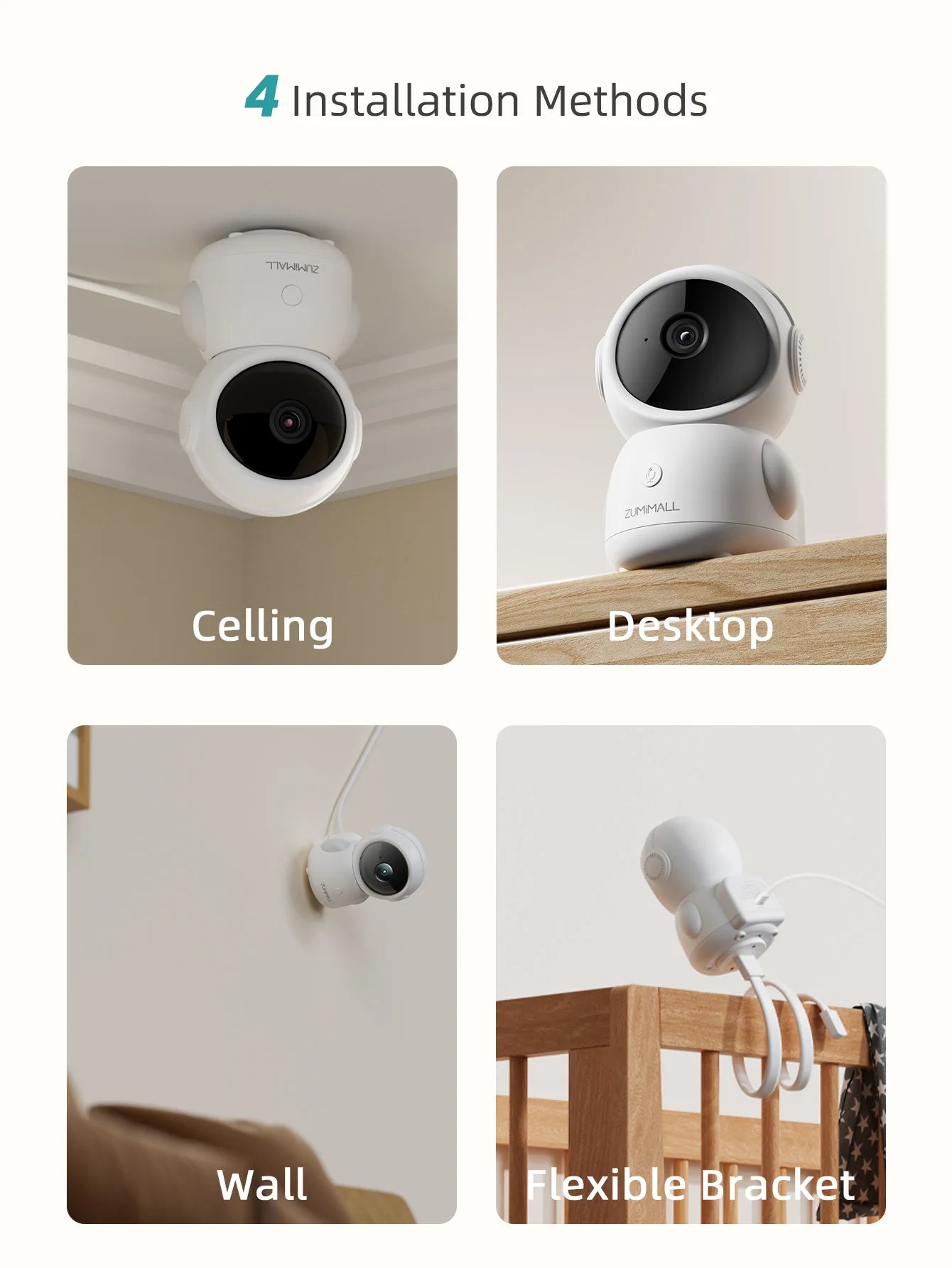 ZUMIMALL Wired security Camera, 5G/2.4G WiFi Baby/Pet Monitor with Camera and Audio,One-Click Call, Auto Tracking, Cry/PIR/AI