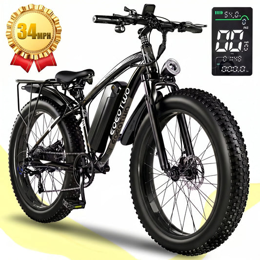 1500W Electric Bike 48V 15Ah Battery 26" 4.0 Fat Tire Ebike 34MPH High Speed Mountain Bicycle Off-Road Snow Bike for Adults