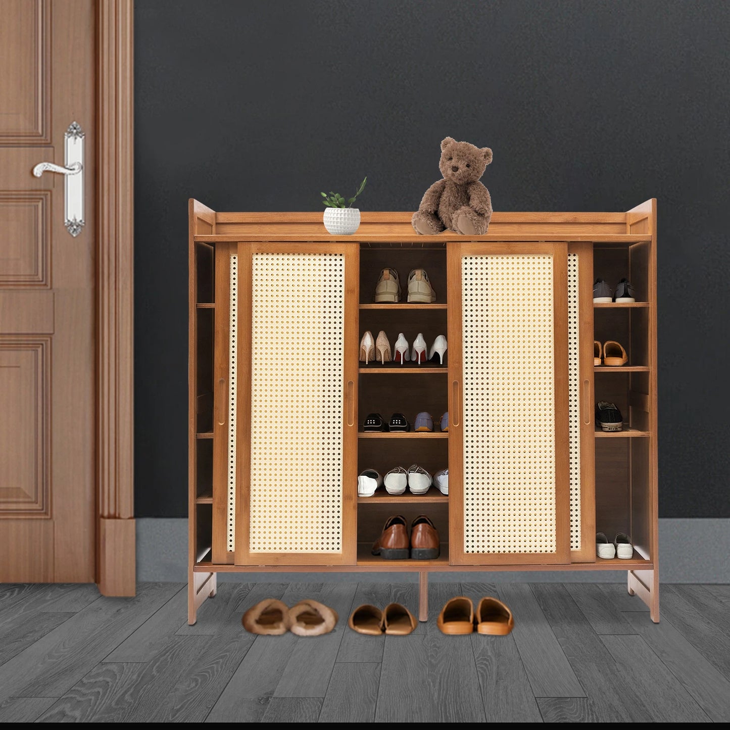 Brown Bamboo Shoe Rack Organizer,6 Tiers Rectangular Shoe Cabinet Floor Standing 117*32*106cm Suitable for Shoes Under 12.6in