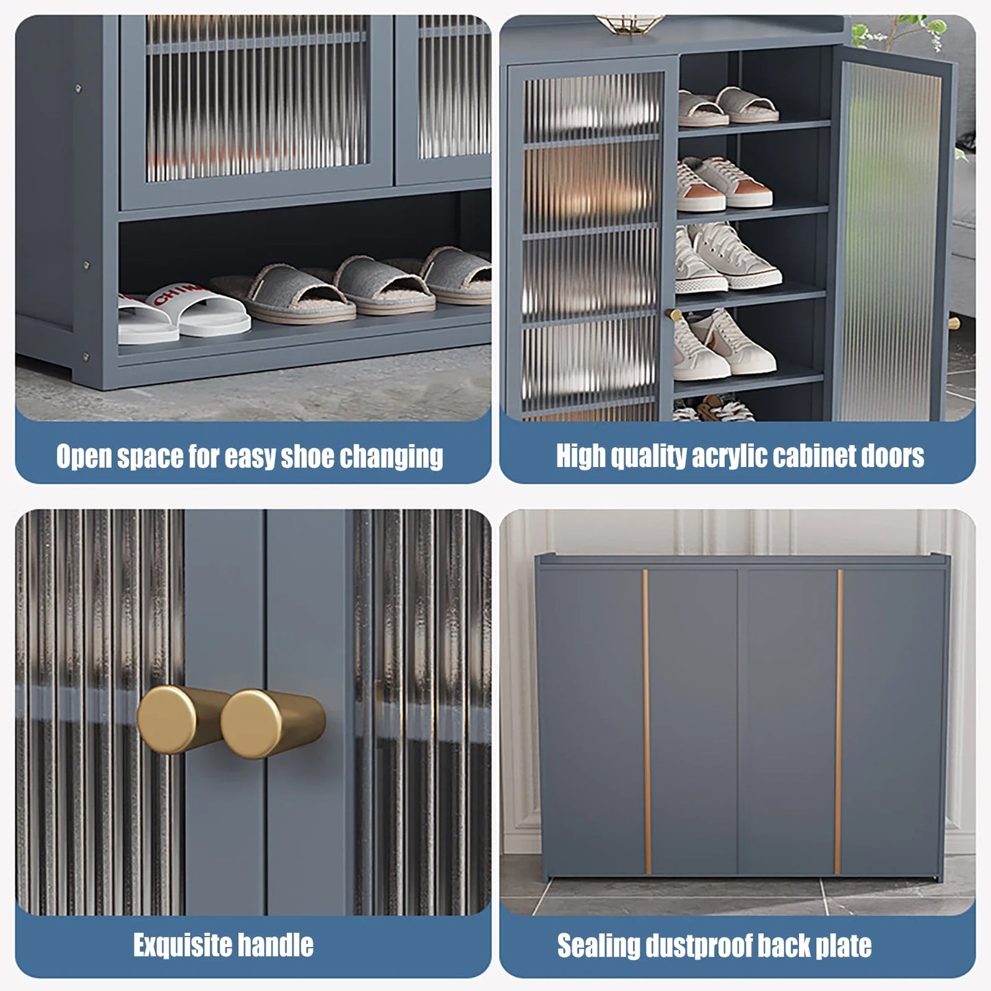 Shoe Cabinet Freestanding Organizer Shoe Rack Dustproof Shelf Shoe Storage Stand 8-Tier 3-Door