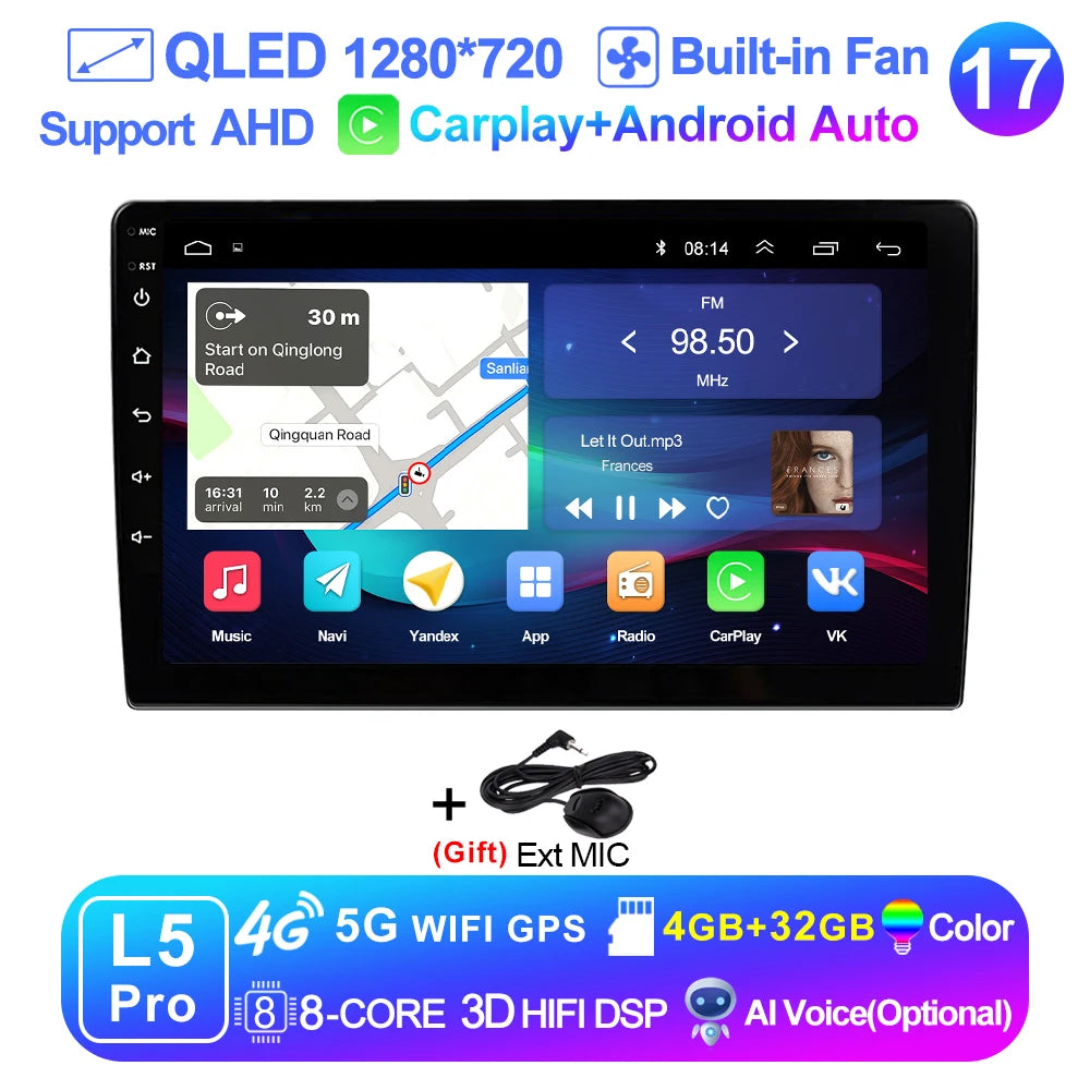 LEHX 9 inch Wireless Carplay 2din Android 15 Car Radio Multimedia Video Player Universal GPS Navigation 4G WiFi  AutoRadio