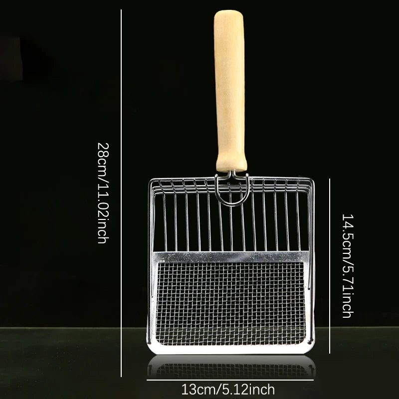 Stainless Steel Cat Litter Shovel Wooden Handle Shovel Easy To Clean Good-Looking Reduce Dust Suitable for Small Dog Toilets