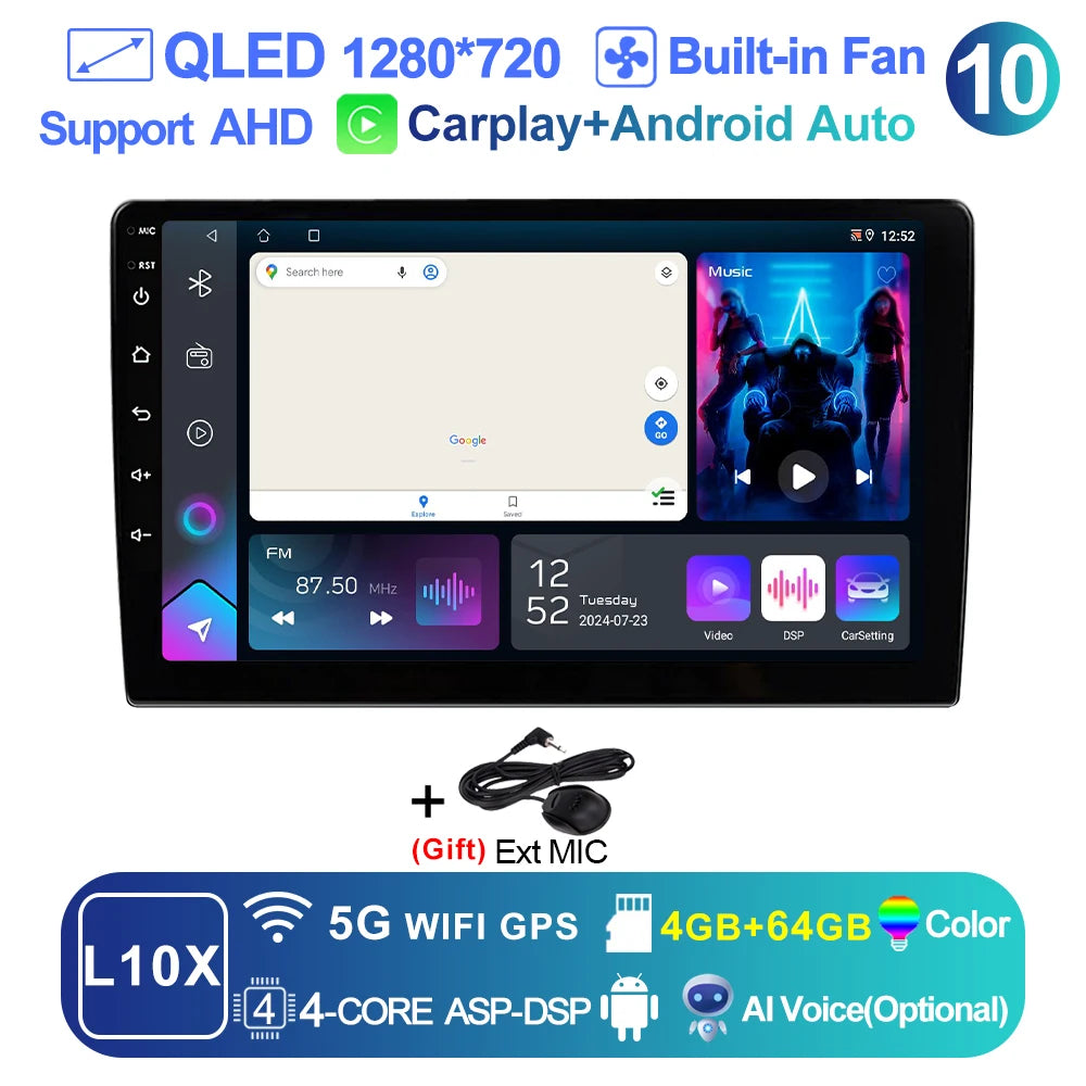 LEHX 9 inch Wireless Carplay 2din Android 15 Car Radio Multimedia Video Player Universal GPS Navigation 4G WiFi  AutoRadio