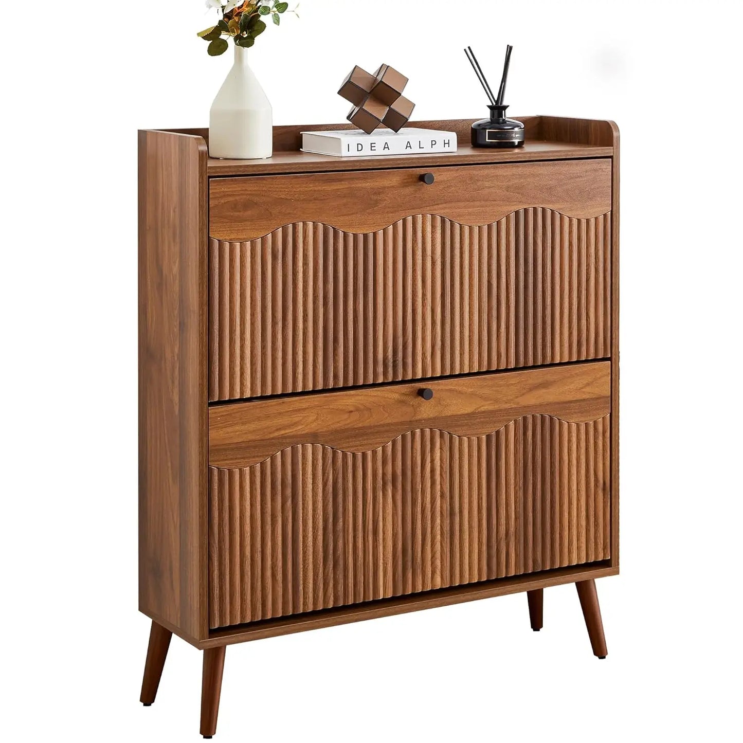 31.5” Fluted Shoe Storage Cabinet with 2 Flip Drawers,Narrow Shoe Storage Organizer Rack with Wave Door for, Customized