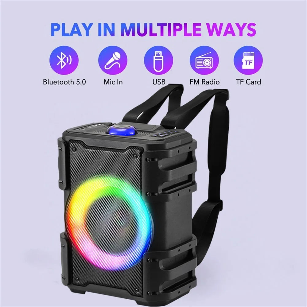 6000W Portable Backpack Outdoor Bluetooth Speaker 8 Inches Sub Woofer Heavy Bass Sound System Led Light Rechargeable Speaker