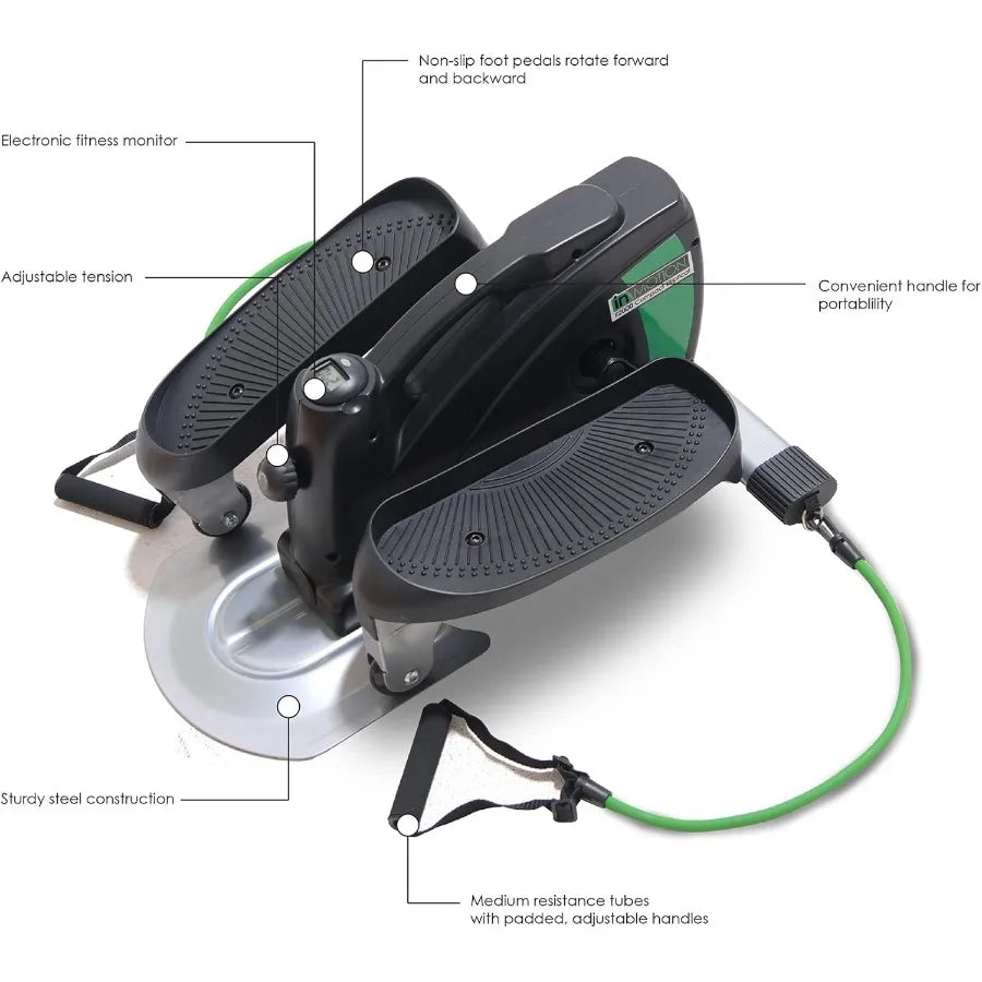 Under Desk Elliptical Fitness Equipment for Standing or Seated Use - Compact Strider Foot Exercise Machine in Black with High D