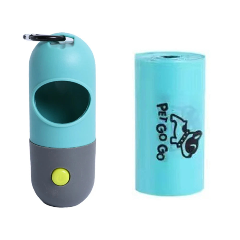 Pet Dog Poop Bag Dispenser with Hanging Hook Portable Travel Garbage Bags Pick Dog Poop Pet Cleaning Equipped with Led Lighting