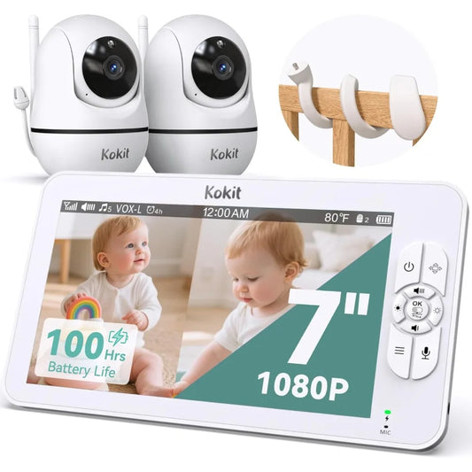7" 1080P Full HD Split-Screen Baby Monitor,100 Hrs 5000mAh Battery Runs 4 Days with Flexible Bracket,No WiFi Baby Monitor with 2