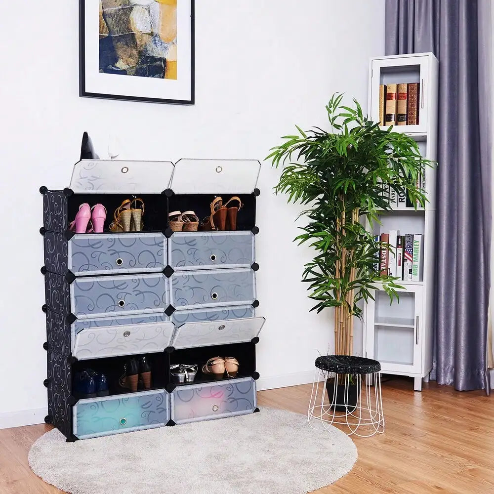 Shoe Rack 12-Cube DIY Plastic Shoe Cabinet Storage Multi Use Modular ClosetShelf