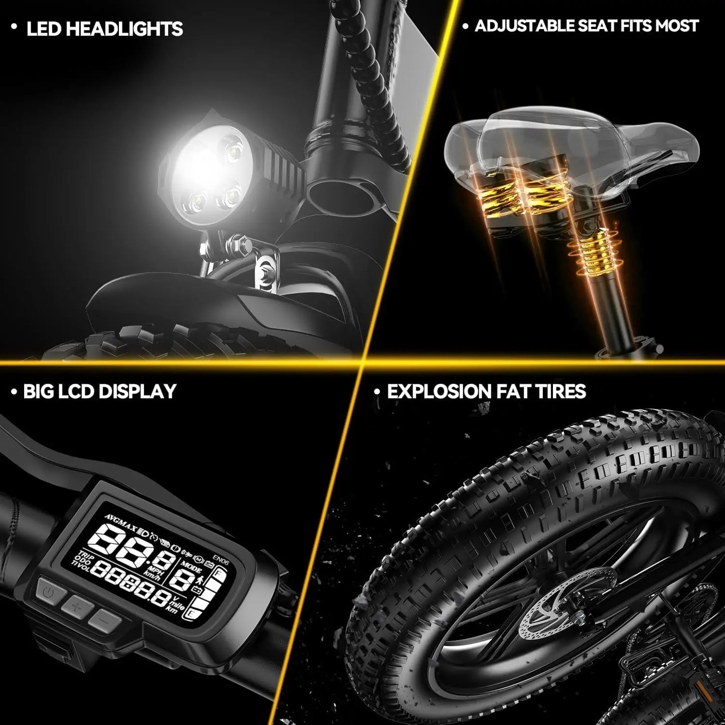 1000W Peak Electric Bike for Adults Cybervelo EK4 EK5 Foldable 28+MPH 80Miles Removable Battery Fat Tire Off-road E-bike