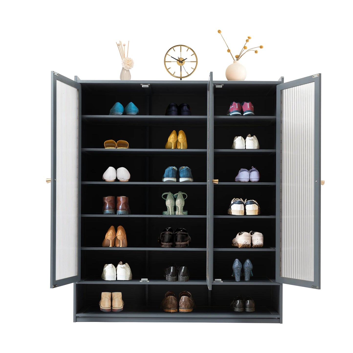Shoe Cabinet Freestanding Organizer Shoe Rack Dustproof Shelf Shoe Storage Stand 8-Tier 3-Door