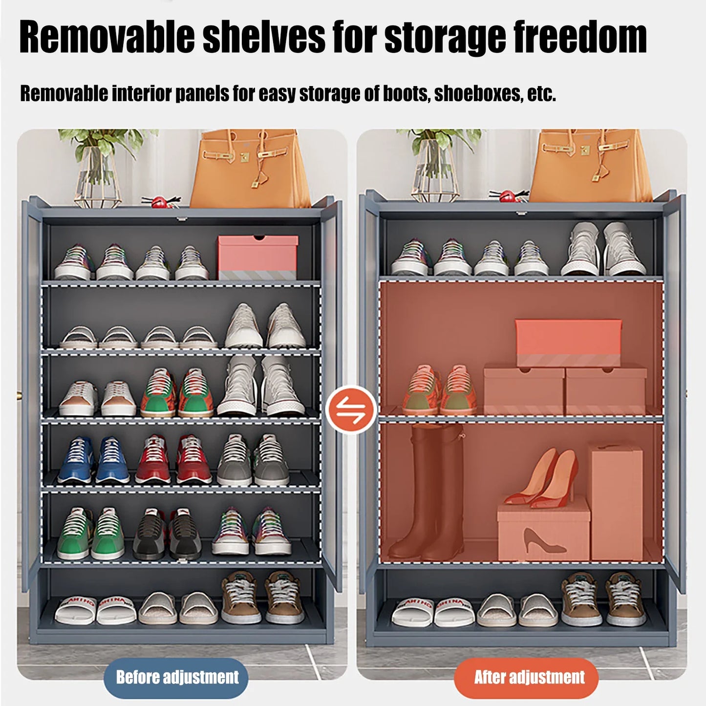 Shoe Cabinet Freestanding Organizer Shoe Rack Dustproof Shelf Shoe Storage Stand 8-Tier 3-Door