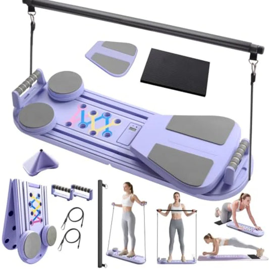 6 in1 Foldable Pilates Board Multi-Purpose Reformer Set for Home Workout Abs and Core Training Equipment Black