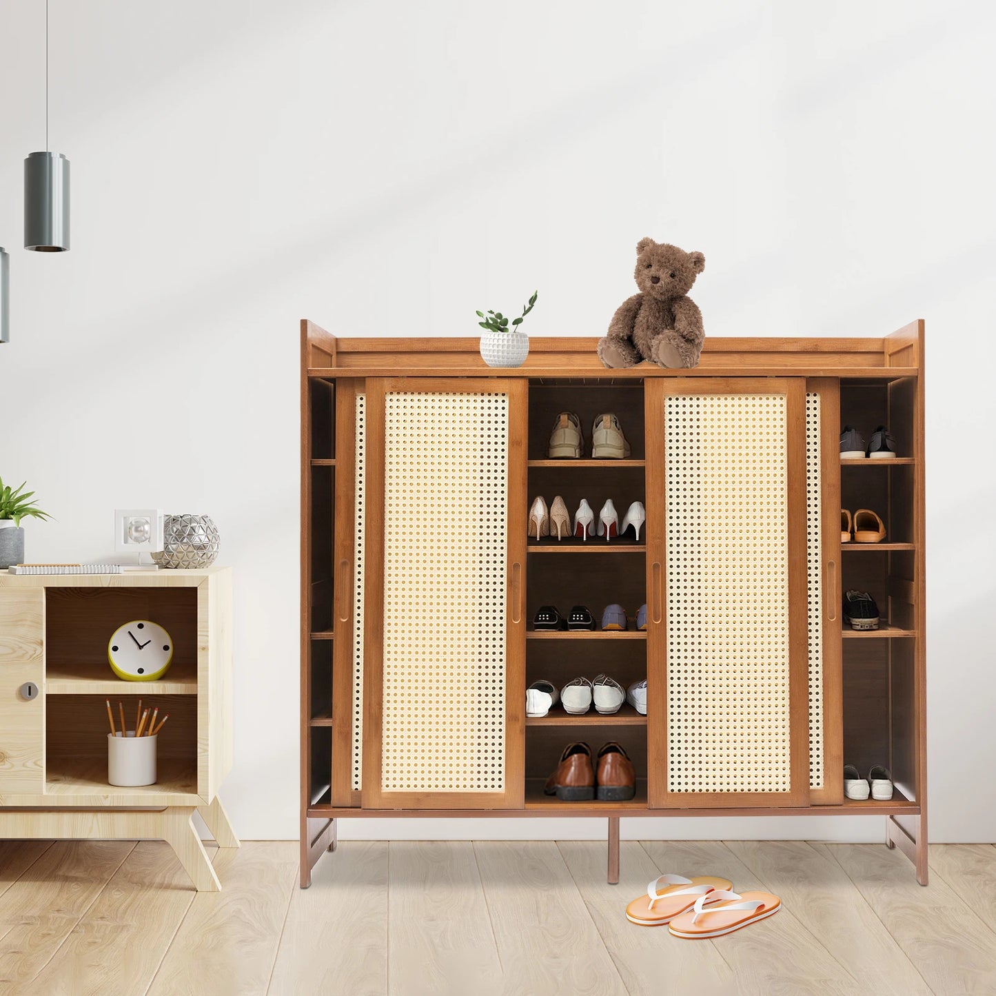 Brown Bamboo Shoe Rack Organizer,6 Tiers Rectangular Shoe Cabinet Floor Standing 117*32*106cm Suitable for Shoes Under 12.6in