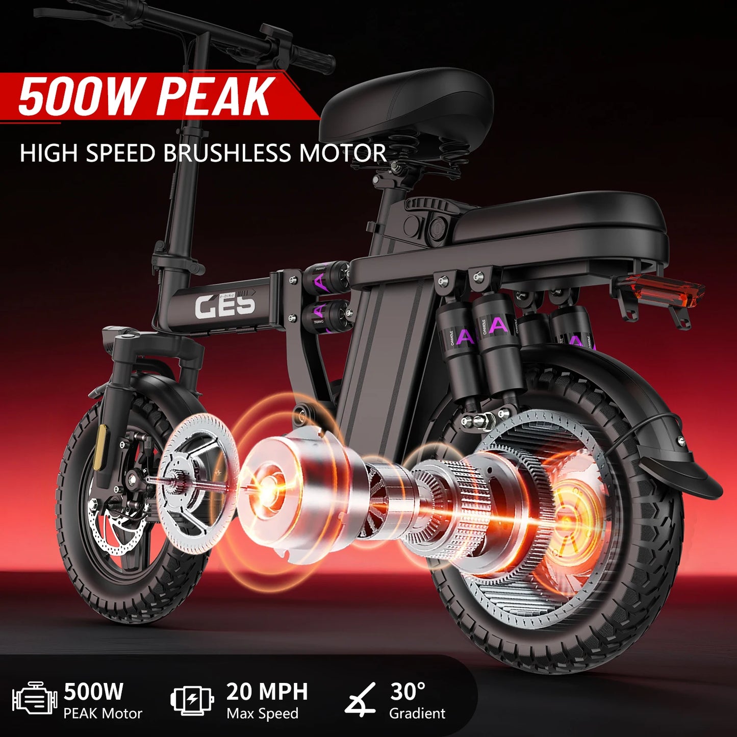 UPlee GE5 Adults Electric Bike 500W Peak Motor 48V 15AH Removable Battery Electric Bicycle 14 Inch Folding Urban leisure e bike