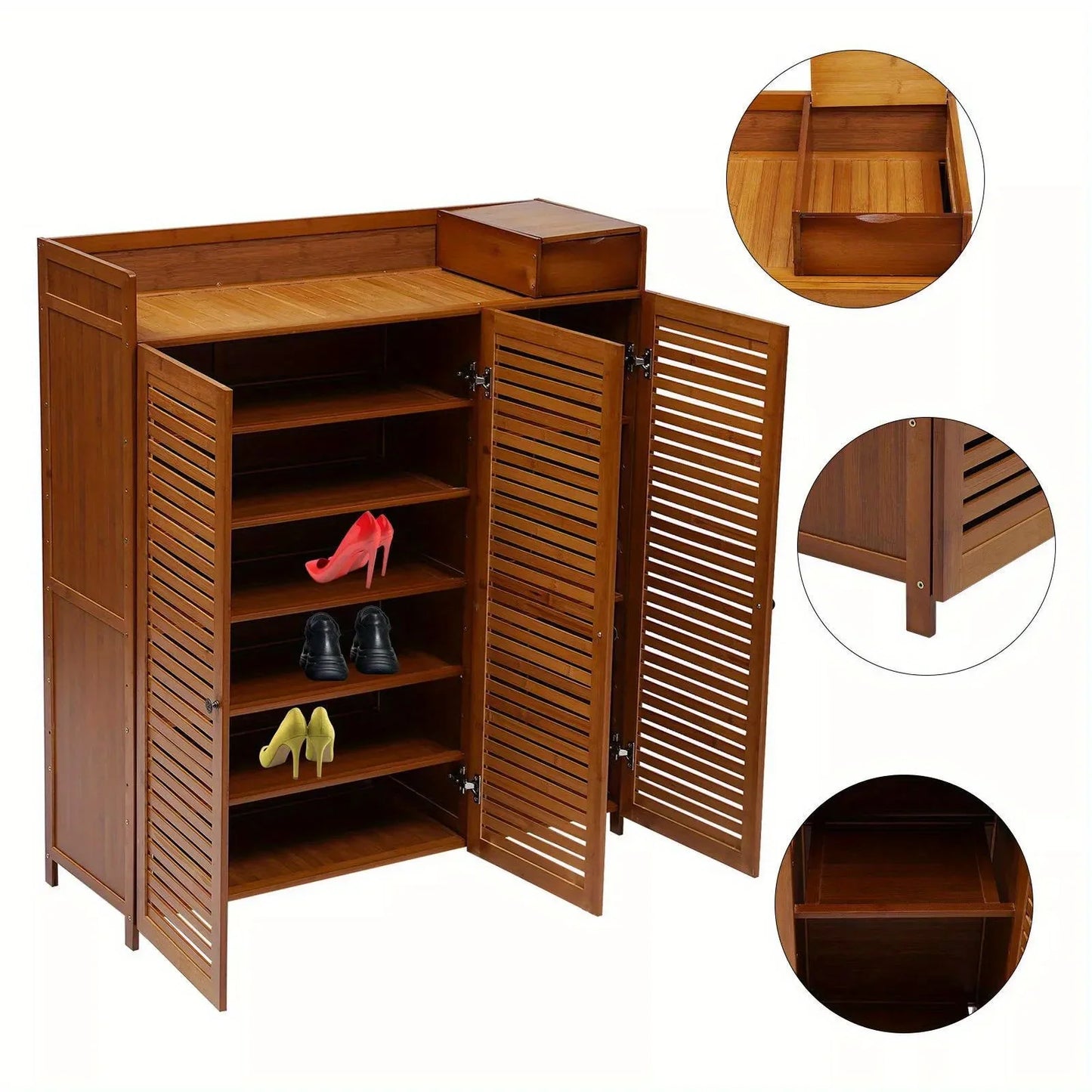 38x12x45" Wood Shoe Cabinet Organizer | 7-Tier, 3-Door Entryway Storage | Large Capacity | Fits Seasonal Decor