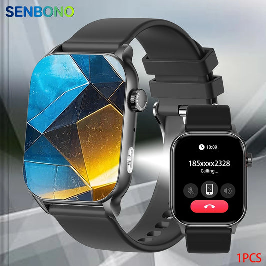 SENBONO AMOLED Smart Watch Bluetooth Call LED Flashlight 100+ Sport Modes Custom Dial AI Assistant Smartwatch for Men Women