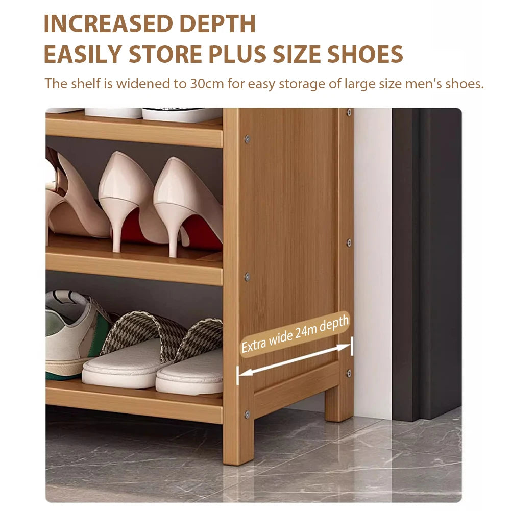 6-Tier Shoe Storage Cabinet Wooden Shoe Rack Shelf Space Saving Multiple-Layers Shoes Organizer Bracket With Dust-Proof Curtain