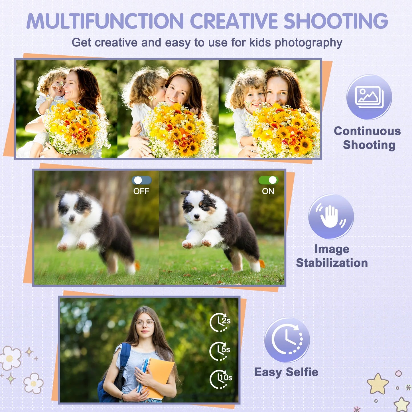 ZOSTUIC Digital Camera, FHD 1080P Camera, Digital Point and Shoot Camera with 16X Zoom Anti Shake, 32G Card Compact Purple Cam