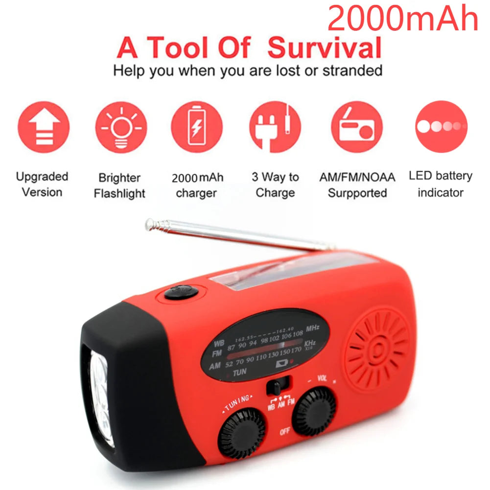 Solar Battery Operated Radio Powered AM FM emergency Radio SOS Alarm Type-C rechargeable portable radio with LED Flashlight