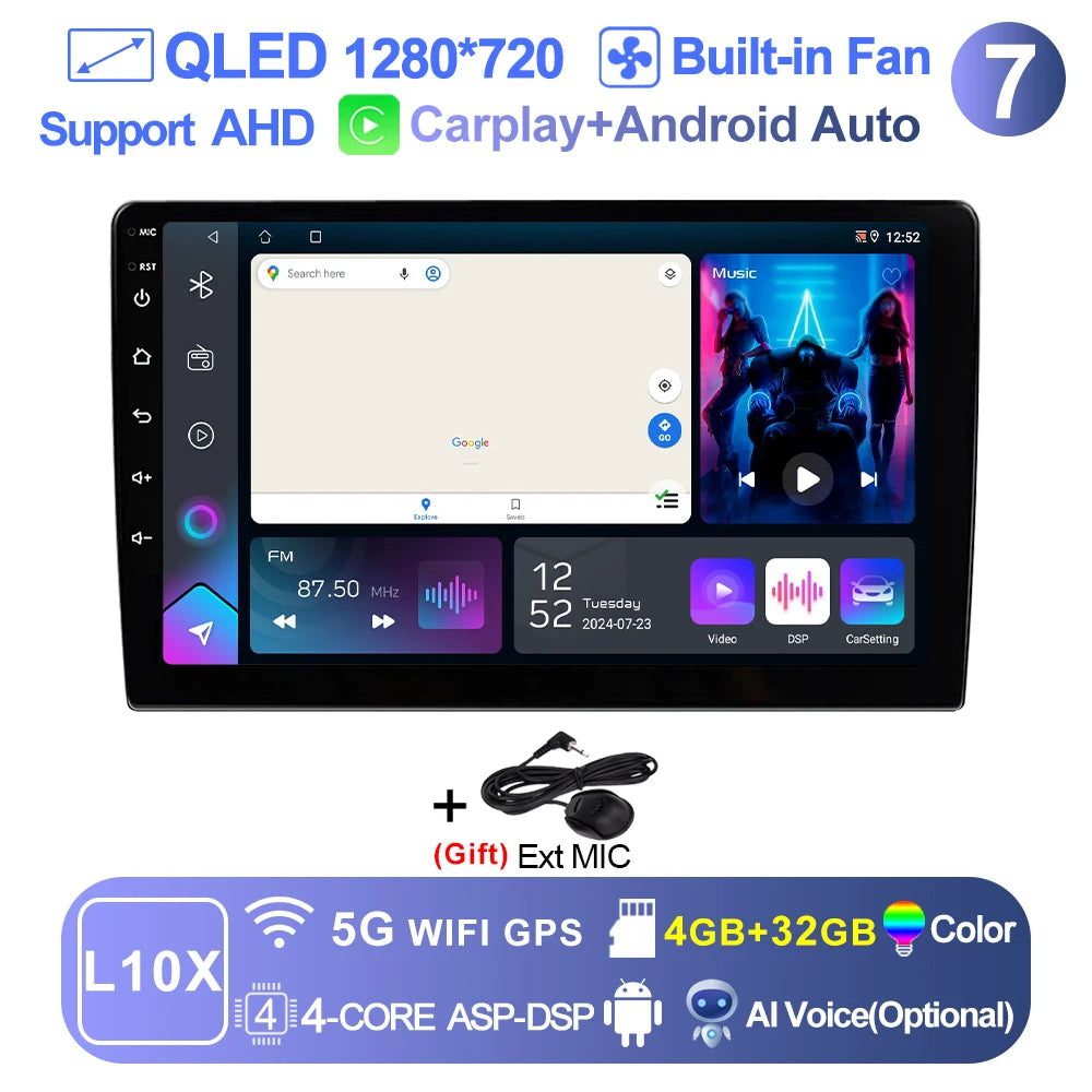 LEHX 9 inch Wireless Carplay 2din Android 15 Car Radio Multimedia Video Player Universal GPS Navigation 4G WiFi  AutoRadio
