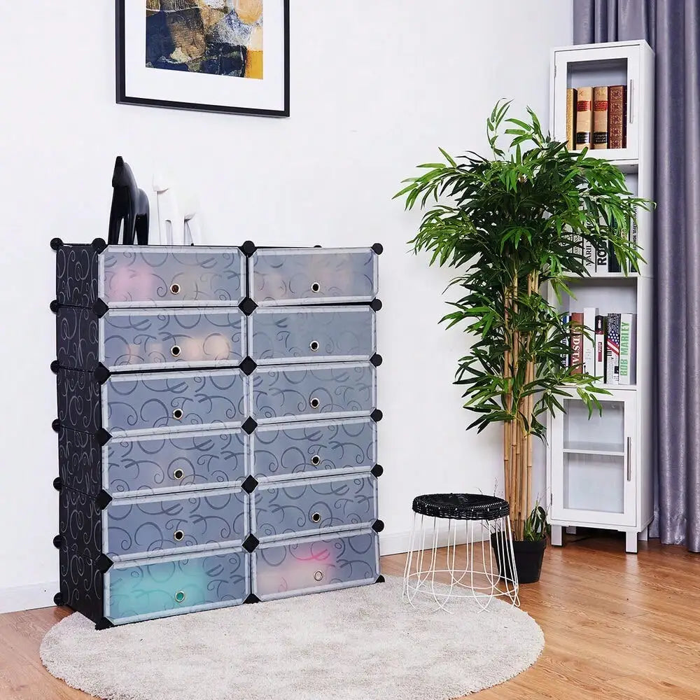 Shoe Rack 12-Cube DIY Plastic Shoe Cabinet Storage Multi Use Modular ClosetShelf