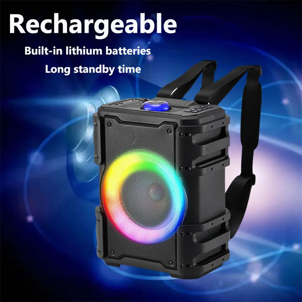 6000W Portable Backpack Outdoor Bluetooth Speaker 8 Inches Sub Woofer Heavy Bass Sound System Led Light Rechargeable Speaker
