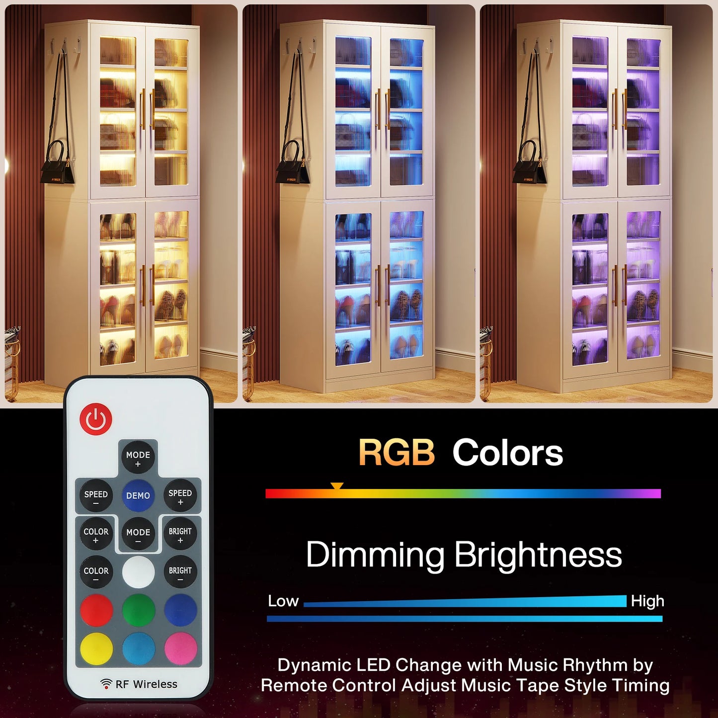 Tribesigns Tall Shoe Cabinet with Acrylic Doors and LED Lights, 8-Tier Entryway Shoe Storage Rack with Adjustable Shelves