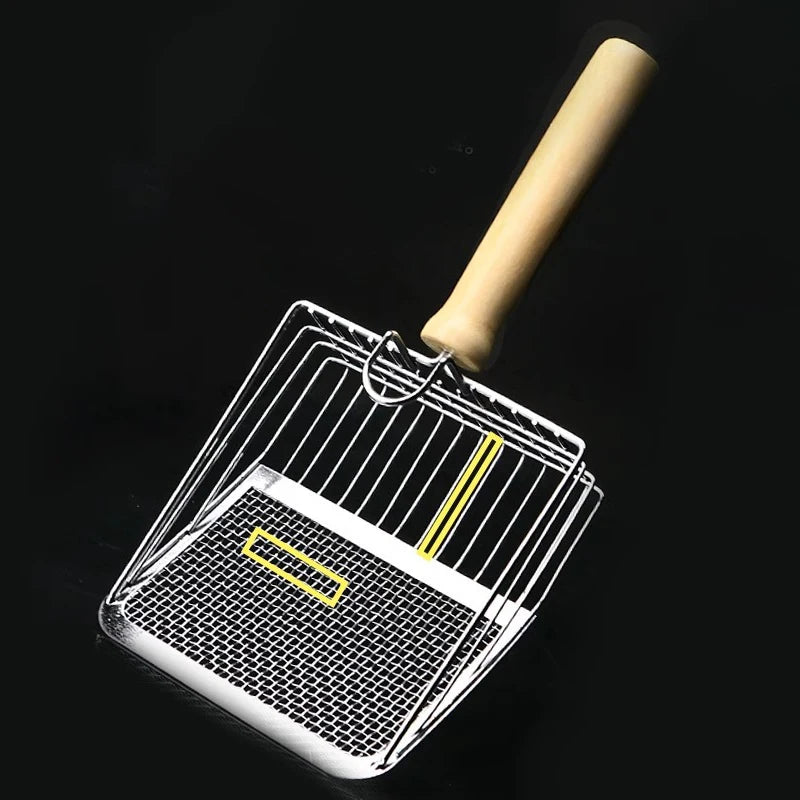 Stainless Steel Cat Litter Shovel Wooden Handle Shovel Easy To Clean Good-Looking Reduce Dust Suitable for Small Dog Toilets