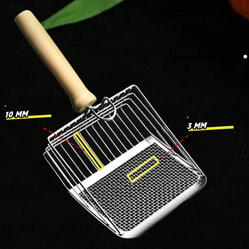 Stainless Steel Cat Litter Shovel Wooden Handle Shovel Easy To Clean Good-Looking Reduce Dust Suitable for Small Dog Toilets