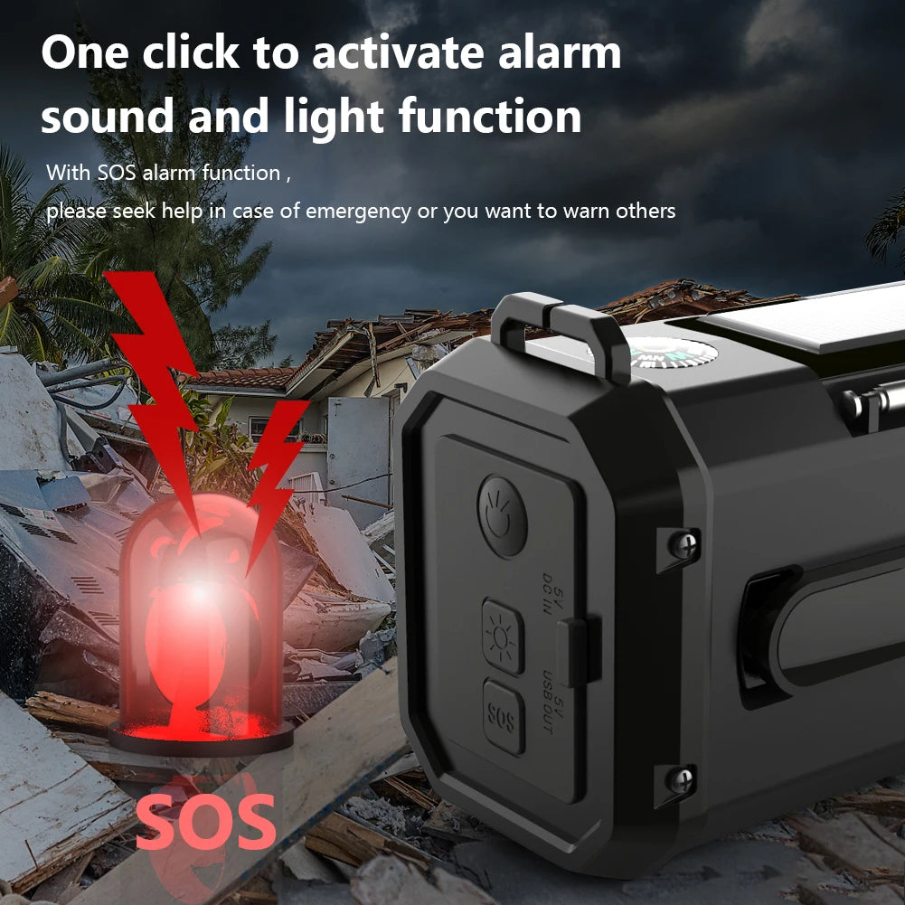 Solar Battery Operated Radio Powered AM FM emergency Radio SOS Alarm Type-C rechargeable portable radio with LED Flashlight