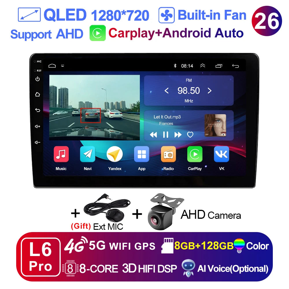 LEHX 9 inch Wireless Carplay 2din Android 15 Car Radio Multimedia Video Player Universal GPS Navigation 4G WiFi  AutoRadio