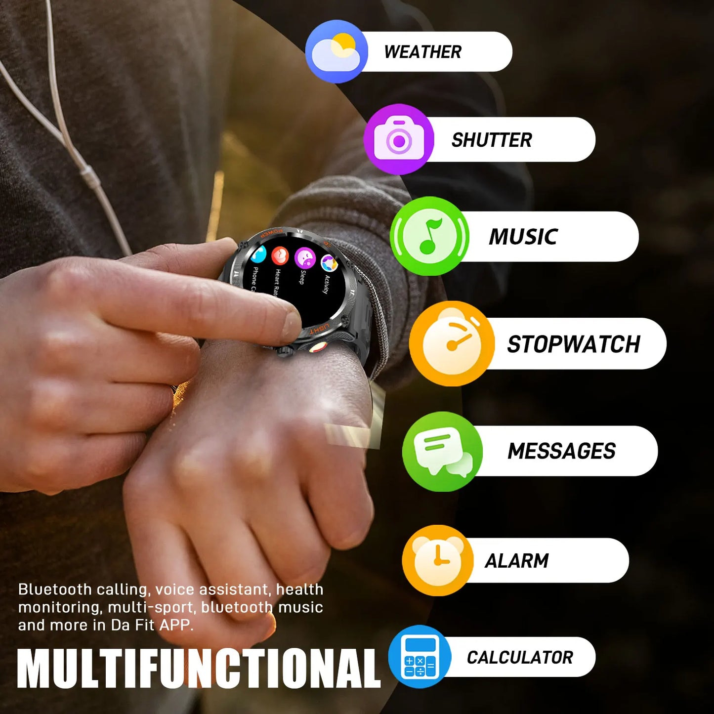 LaNikar Smart Watch 3ATM Waterproof 1.53" New KT76 Men Sport With Compass And LED Flashlight Heart Rate Sleep Analysis Bluetooth