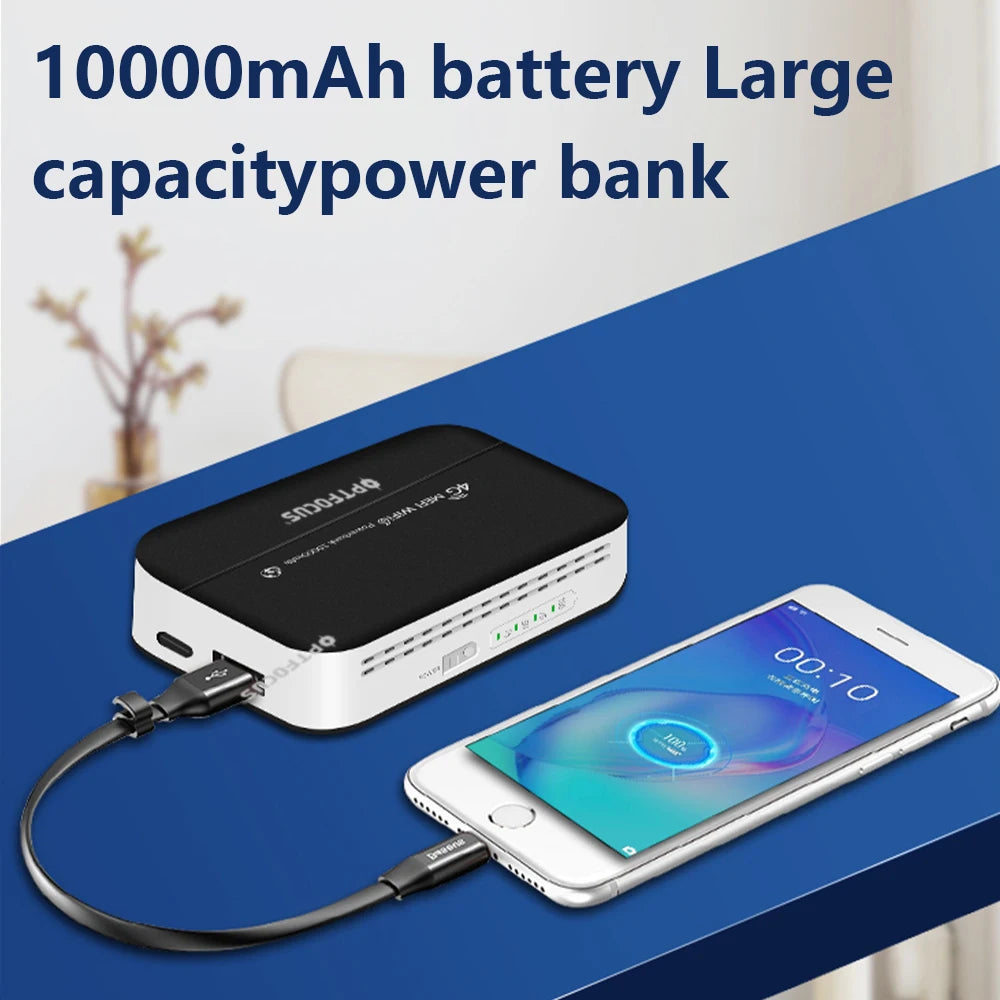 OPTFOCUS 4G WIFI LTE Router 300Mbps MIFI WIFI6 Modem Simcard Router 10000mAh Power Bank Wireless Hotspot Sim Pocket Router
