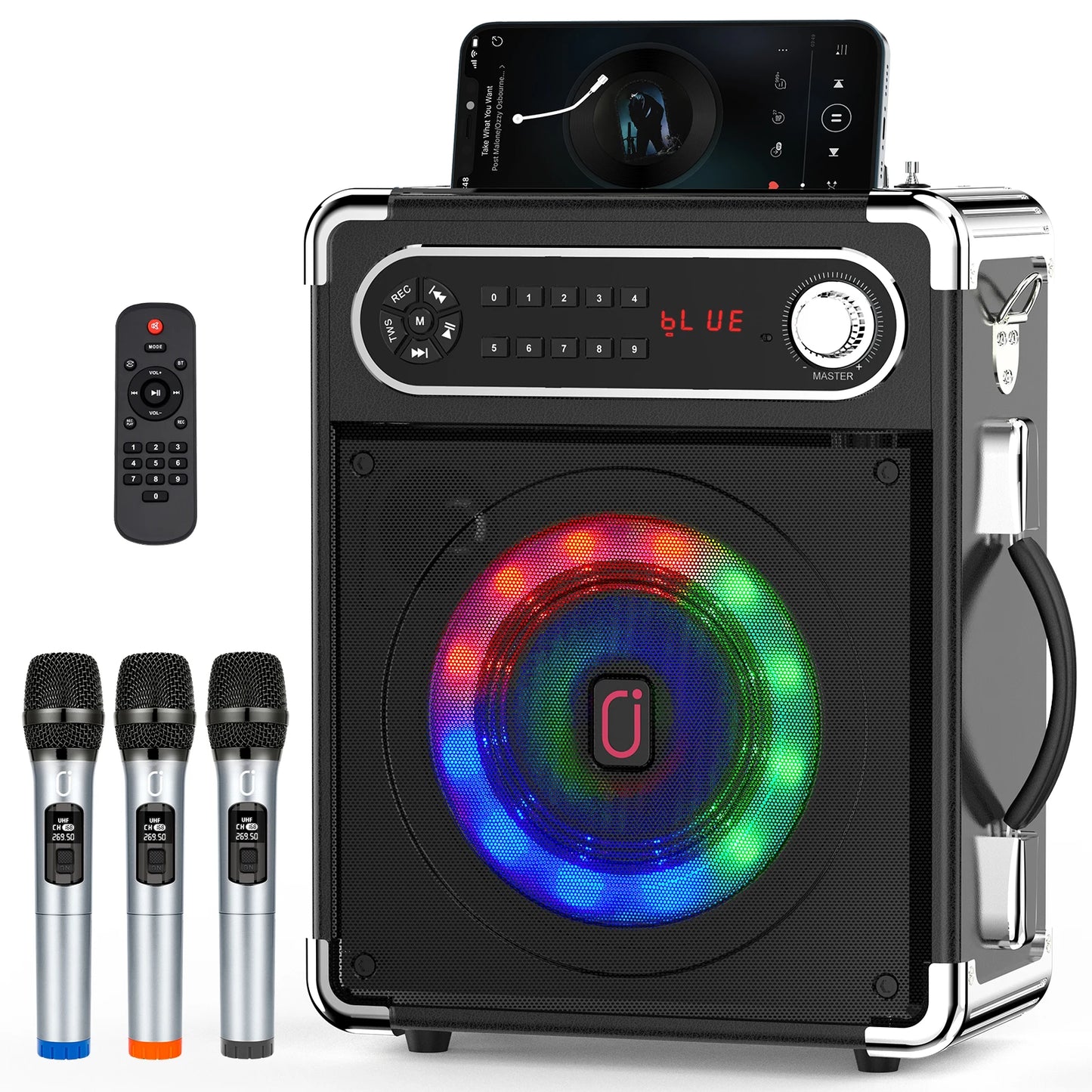 JYX Portable Speaker, Stereo Sound New Party Speaker with Microphone and Colorful Lights, Bluetooth Speaker for Home Outdoor