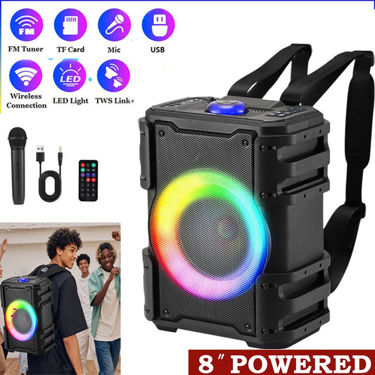 6000W Portable Backpack Outdoor Bluetooth Speaker 8 Inches Sub Woofer Heavy Bass Sound System Led Light Rechargeable Speaker