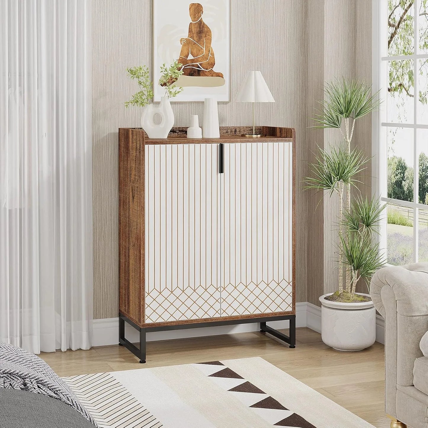 Modern Shoe Cabinet for Entryway, 25 Pairs Shoe Cabinet with Doors, Wood 5-Tier Shoe Organizer for Bedroom Living Room