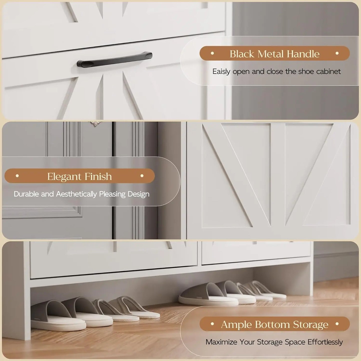 Shoe Storage Cabinet with 4 Flip Drawers, Freestanding Shoe Cabinet, Slim Shoe Organizer with Wood Legs for Entryway