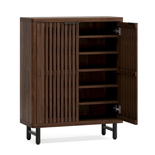 Tribesigns 6-Tier Shoe Cabinet with Louvered Doors, Large Wooden Shoe Storage Cabinet with Adjustable Shelves