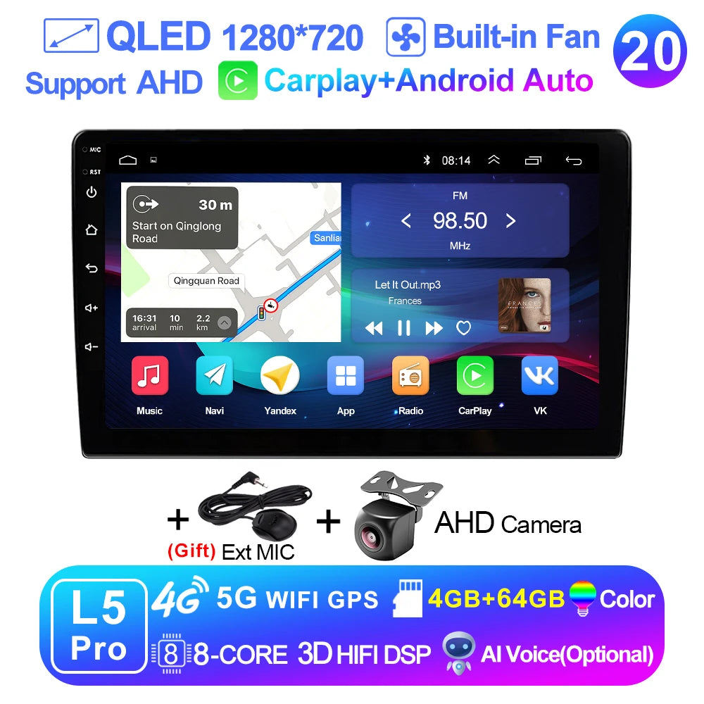 LEHX 9 inch Wireless Carplay 2din Android 15 Car Radio Multimedia Video Player Universal GPS Navigation 4G WiFi  AutoRadio