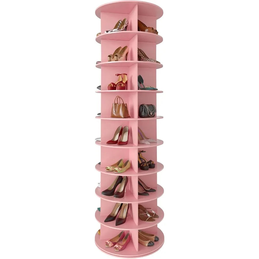 9 Tier Rotating Shoe Rack Tower Spinning Shoe Display Lazy Susan Revolving 360 Shoe Rack Storage Round Carousel Vertical Handba