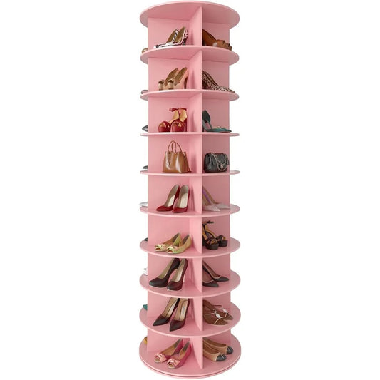 9 Tier Rotating Shoe Rack Tower Spinning Shoe Display Lazy Susan Revolving 360 Shoe Rack Storage Round Carousel Vertical Handba