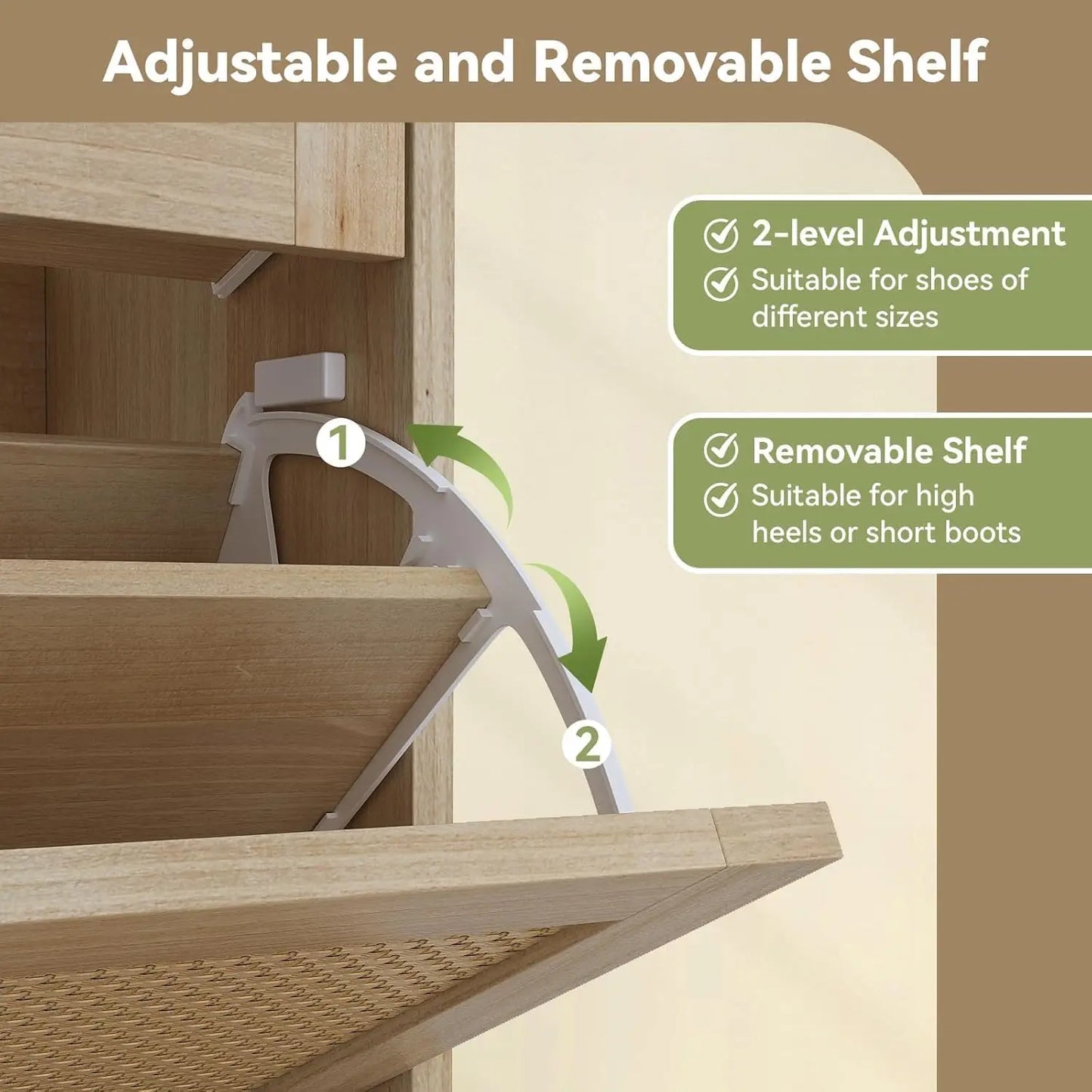 Rattan Shoe Cabinet Storage for Entryway Shoe Organizer Cabinet with 4 Flip Drawers and 2 Slide Drawers Shoe Storage Cabinet