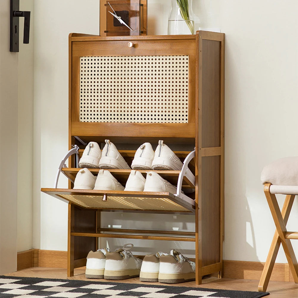 Wooden Shoe Cabinet with 2 Flip Drawers Shoes Storage Organizer Adjustable Shelves Rack for Hallway Living Room Or Bedroom