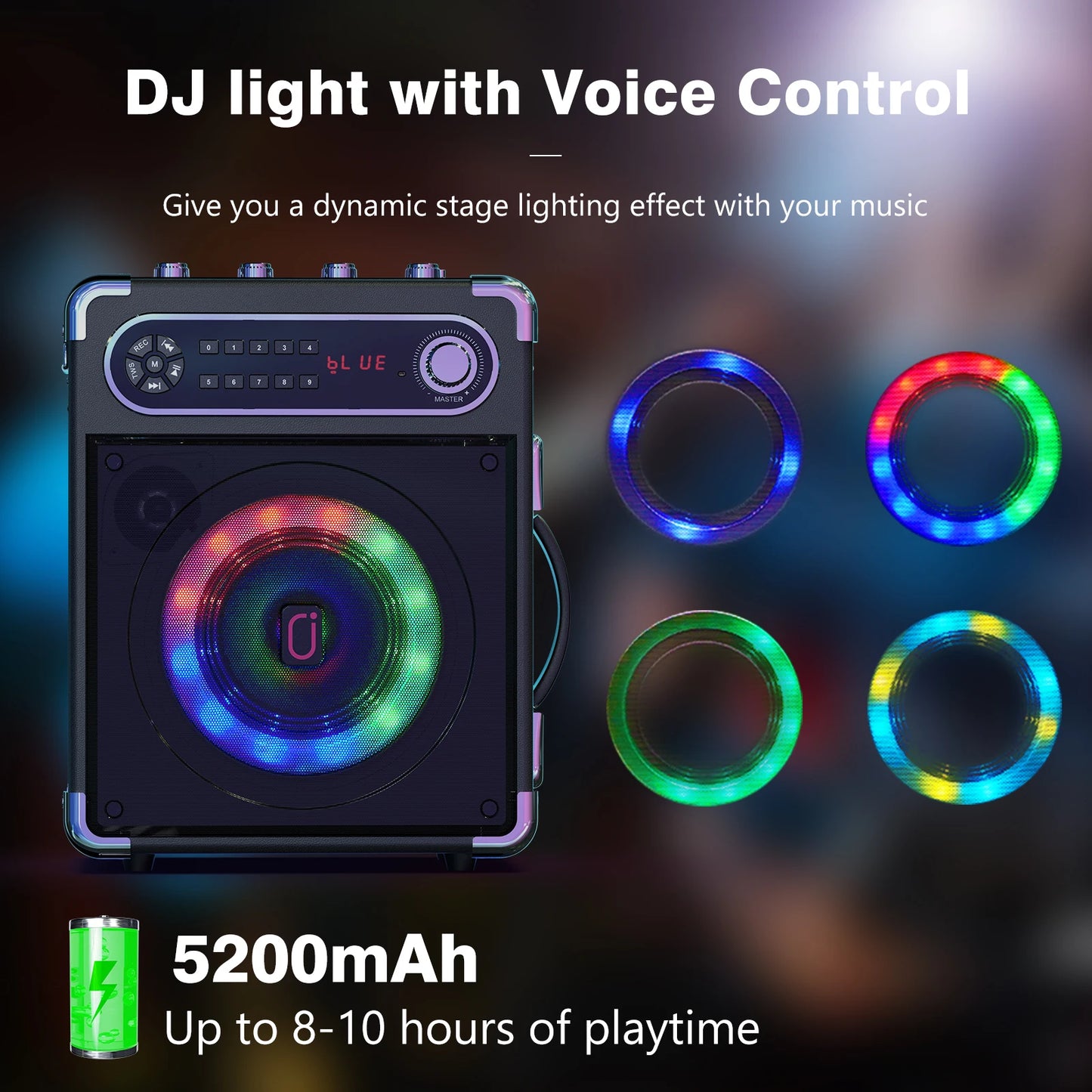 JYX Portable Speaker, Stereo Sound New Party Speaker with Microphone and Colorful Lights, Bluetooth Speaker for Home Outdoor