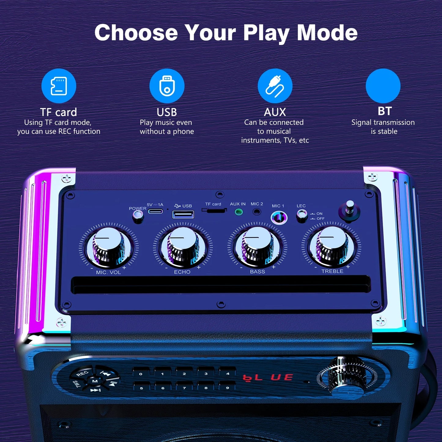 JYX Portable Speaker, Stereo Sound New Party Speaker with Microphone and Colorful Lights, Bluetooth Speaker for Home Outdoor